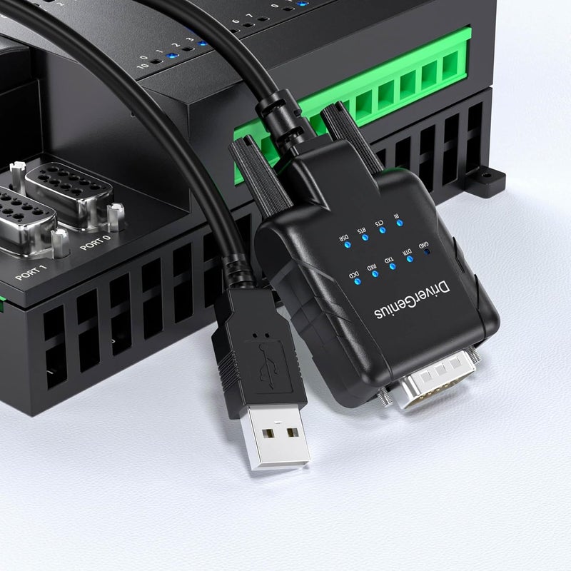 DriverGenius SerialPulseX USB to Serial RS232 DB9 Adapter Cable with 9 x LED Indicators - Prolific PL2303GC - Compatible with Windows 11, macOS 15, Linux (USB232A-E-A, 3ft/1m) - Image 2
